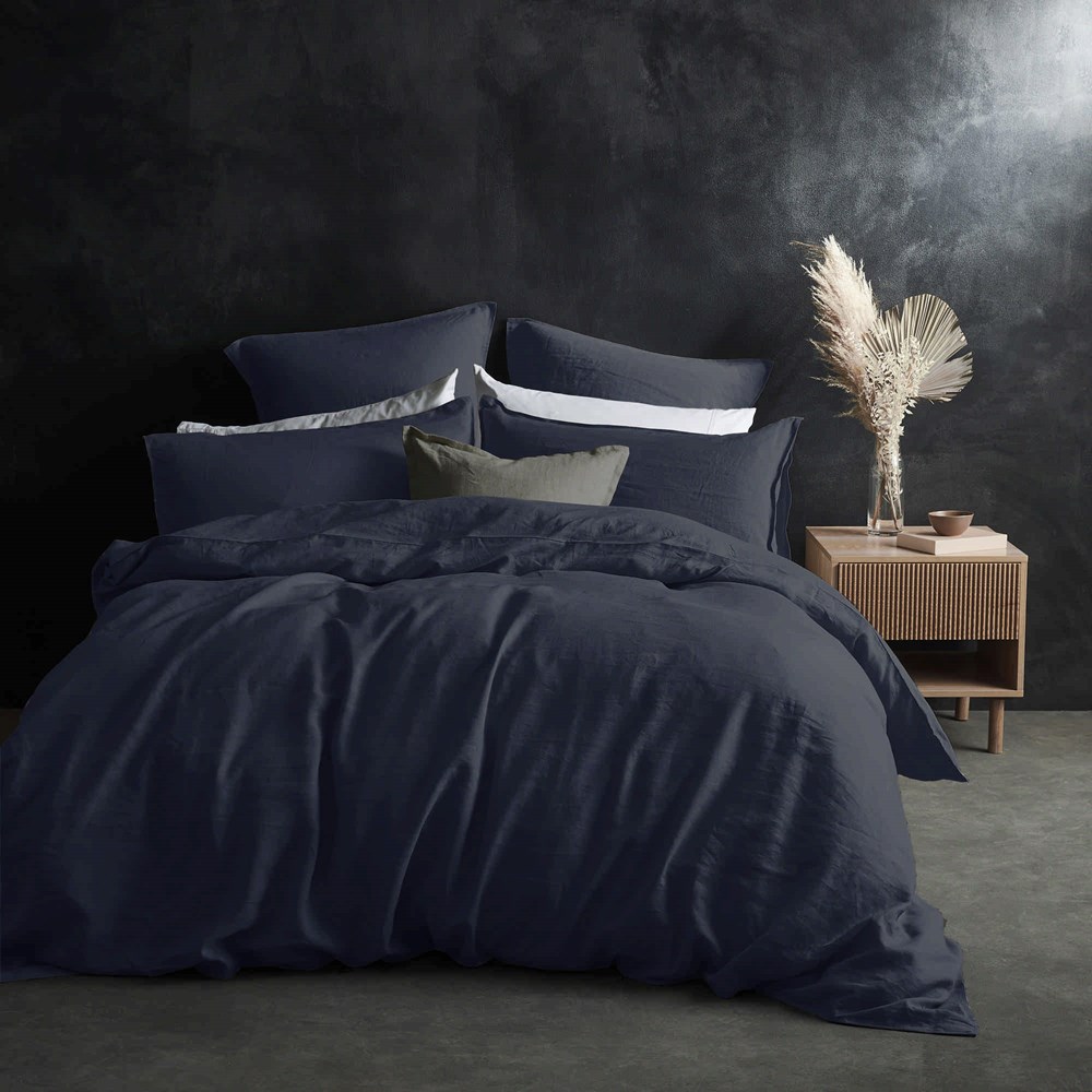 Lazy Linen Bedding Plain Navy Blue Duvet Cover and Pillowcase